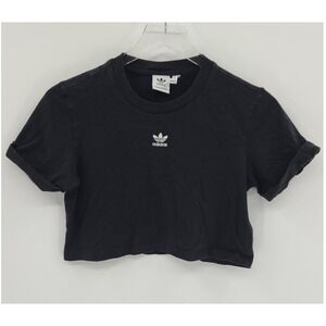 Adidas Originals Womens Trefoil Center Logo Tee Shirt Cropped Small Black Cuff